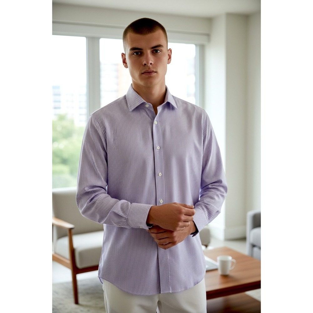 OSBORNE CITY ATTIRE Mens Tailored Fit Lavender Stripe Dress Shirt 16 1/2‎ 42cm